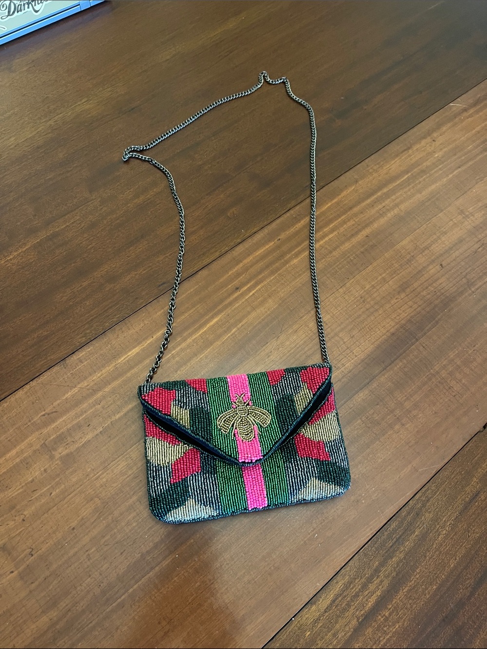 Beaded Multicolor Envelope Crossbody Bag with Bee Accent